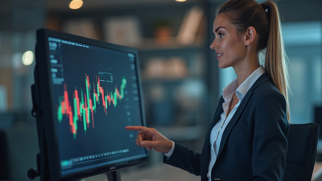 Broker presenting trading platform features and account management tools to new trader