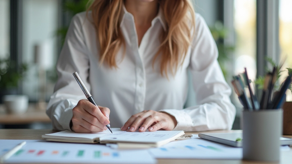 Trader notiert Risikomanagement-Metriken und Handelsplan mit strukturiertem Diagramm