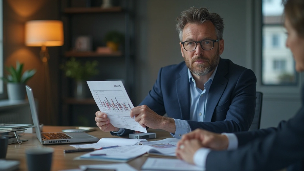Finanzberater zeigt Anleihen-Ertragskurven und festverzinsliche Wertpapiere