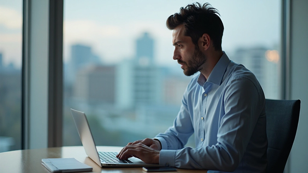 Finanzanalyst mit Charts und Renditekurven auf Laptop in modernem Büro
