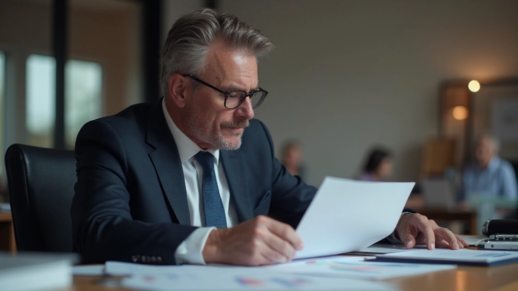 Professionelles Foto einer Finanzberaterin mit Dokumenten über Anleihen und Renditen