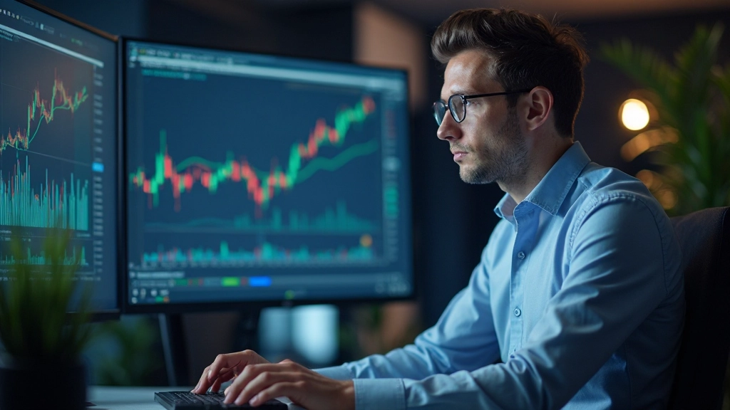 Finanzanalyst studiert Aktienmarktdaten auf Computerbildschirm