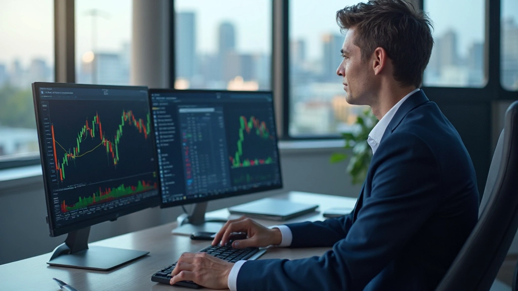 Finanzanalyst betrachtet Volatilitätscharts auf Computerbildschirm