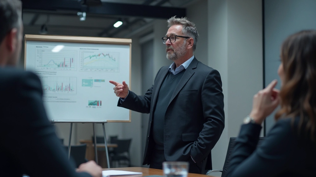 Investment manager presenting portfolio performance analysis to diverse team in conference room