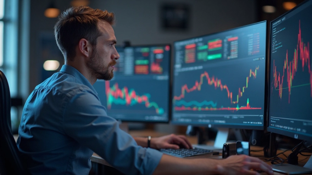 Day trader monitoring real-time stock quotes and executing quick market trades