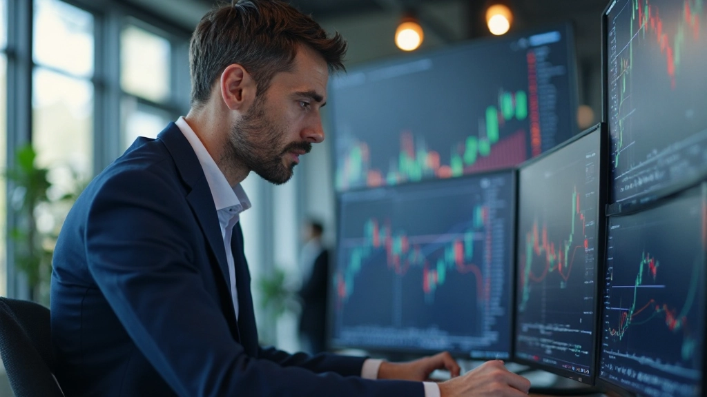 Professioneller Trader analysiert Spread-Trading-Charts auf Computerbildschirm