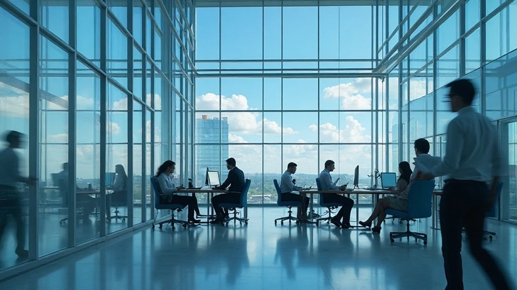 Modernes Bürogebäude mit Glasfassade und reflektierendem Himmel in urbaner Umgebung