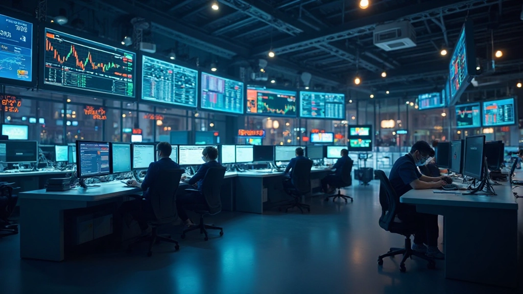 Professionelle Börsenhalle mit Tradingzentrum und Handelsaktivität