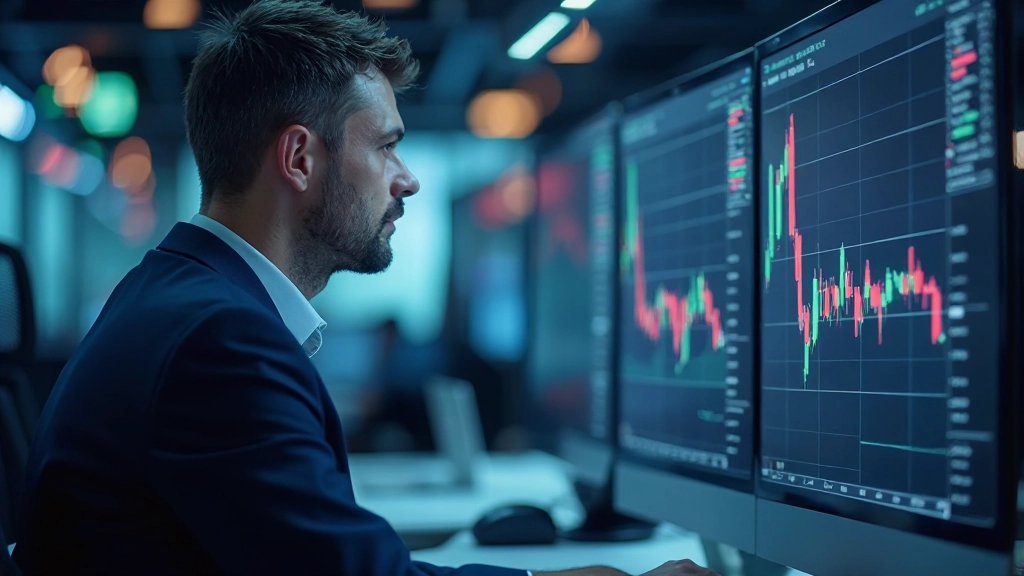 Makler überprüft Handelsvolumen und Marktmechaniken auf professionellem Handelsbildschirm