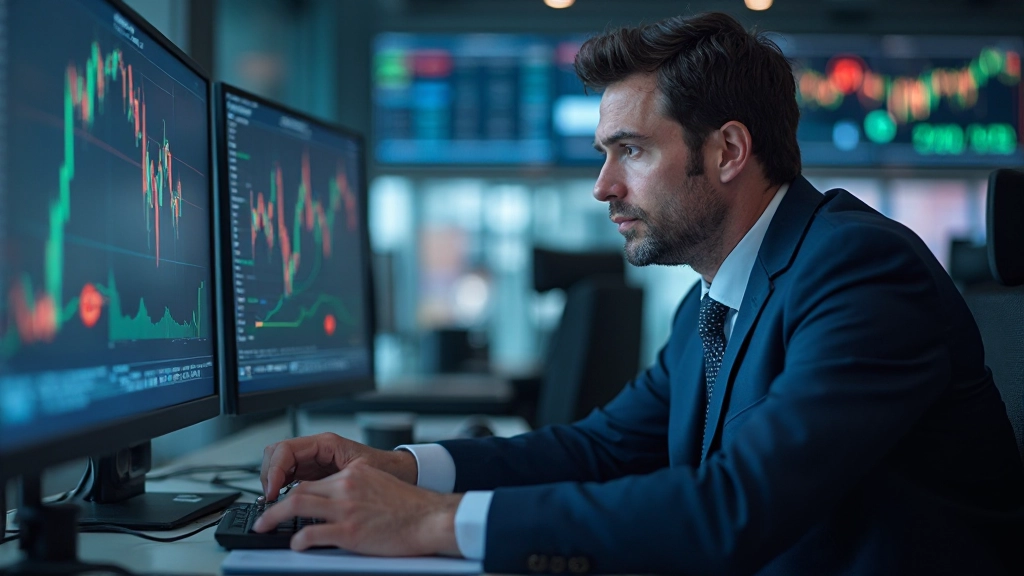 Börsenhandel: Makler am Handelsschalter mit Echtzeit-Marktdaten