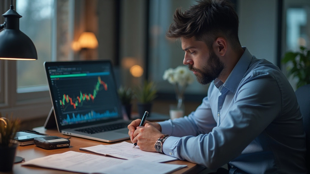 Nahaufnahme eines detaillierten Handels-Notizbuches mit Eintragungen und Grafiken