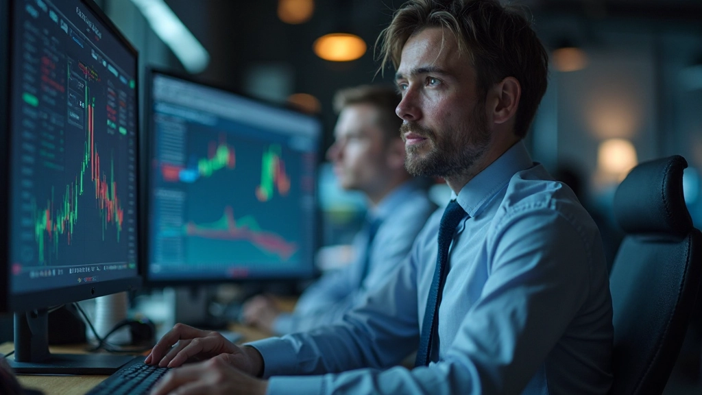 Großbildschirm-Display zeigt Live-Börsen-Handelsterminal mit Kurscharts und Handelsausführung in Echtzeit