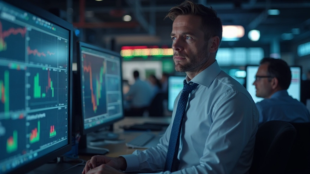 Börsenhandelssaal mit modernen Handelsterminals und Echtzeit-Datenströmen