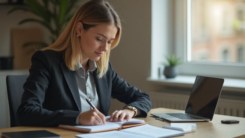 Erfolgreicher Trader mit Handelsplan dokumentiert auf Schreibtisch mit Kaffee und Notizbuch